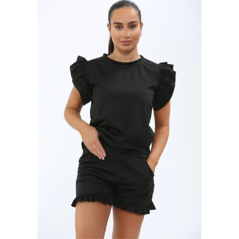 Peplum Frill Sleeve Top & Short Set