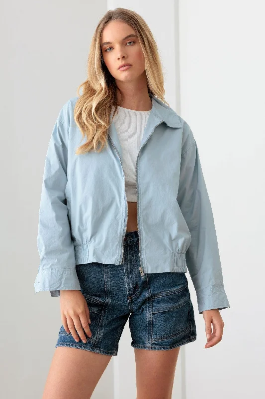 Baby Blue 100% Cotton Zip Up Collared Boxy Jacket