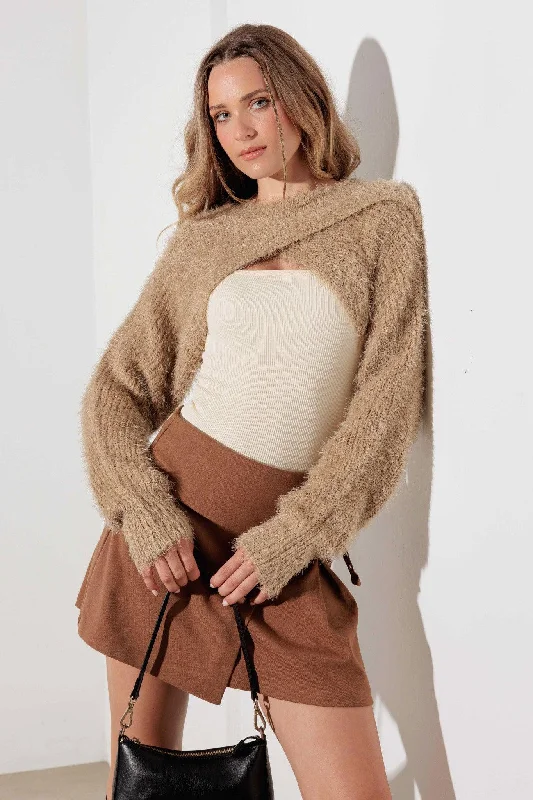 Ultra-Cropped Fit Long-Sleeve Fuzzy Bolero Sweater