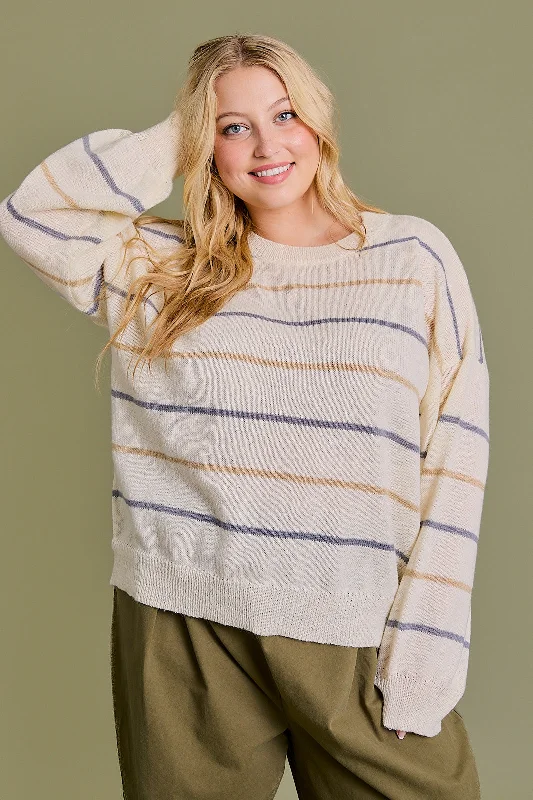 Plus size Striped Long Sleeve Relax Sweater Top