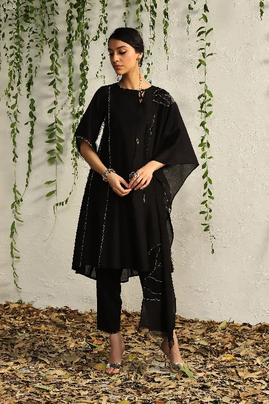 Black Chanderi Tie-up Kurta Set (Dupatta Optional)