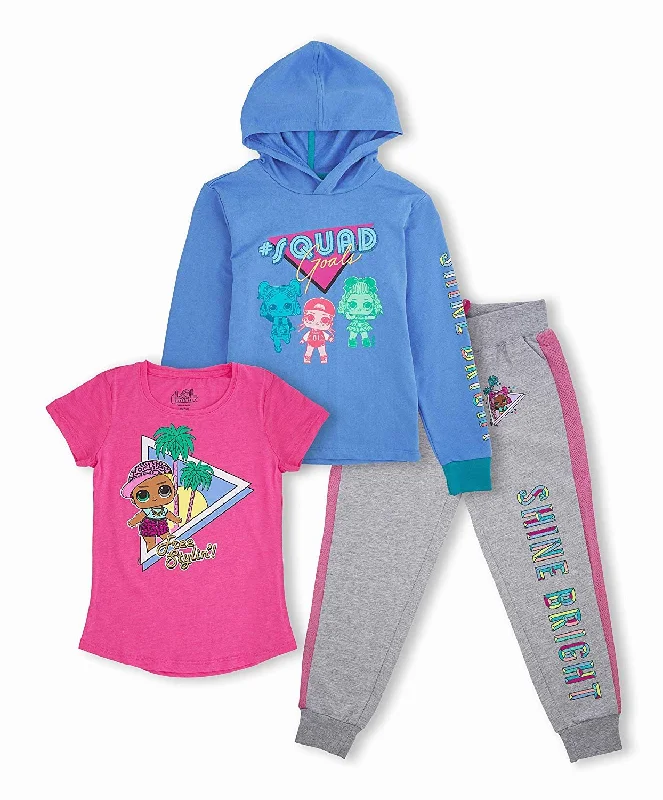 L.O.L. Surprise! Girls' Graphic Hoodie, Top and Jogger Legging, 3-Piece Athleisure Outfit Set - Girls 4-16