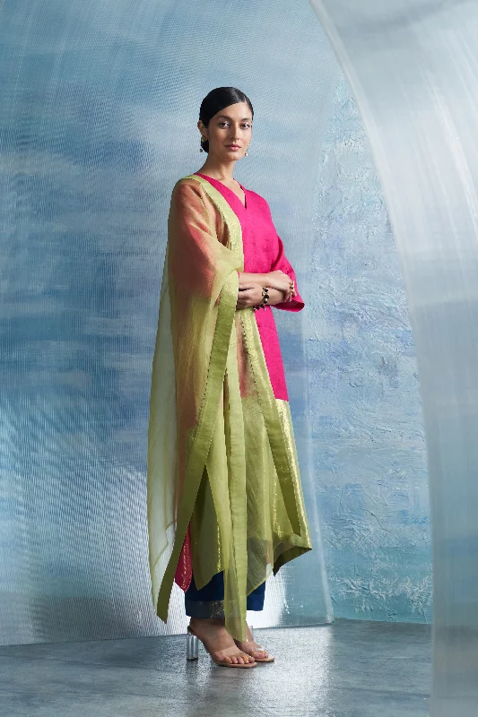 Aura Fuchsia Pink Asymmetric Kurta Set