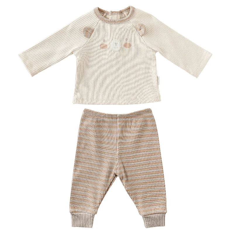 Beige Bear Striped Graphic Outfit