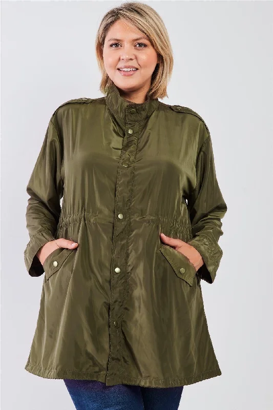 Junior Plus Moss Glossy Button-Down Coach Jacket