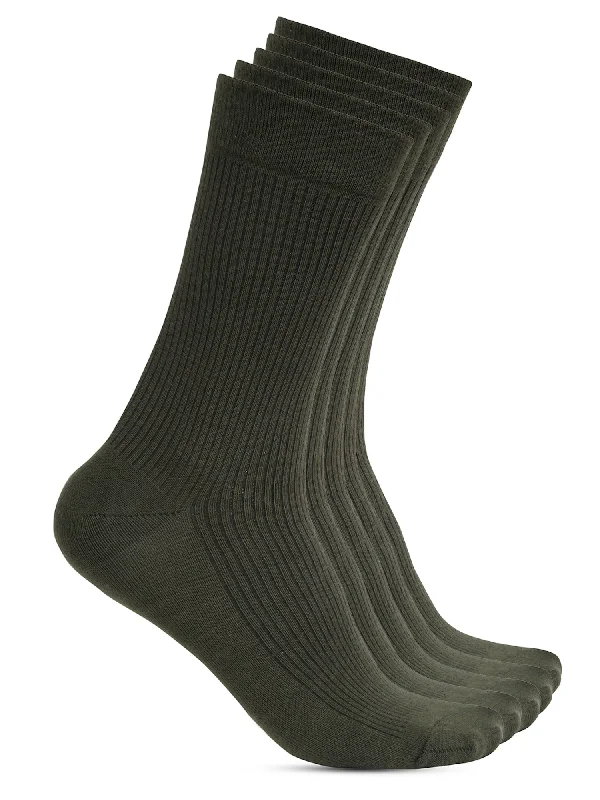 Men's Olive Green Basic Crew length Socks -Pack of 5