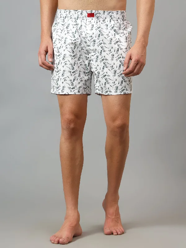 Men's White Printed Boxer