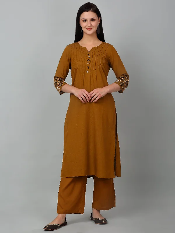 Women's Casual Brown Solid Palazzo Set