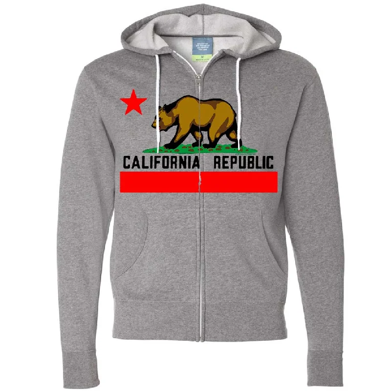 California Republic Borderless Bear Flag Black Text Zip-Up Hoodie