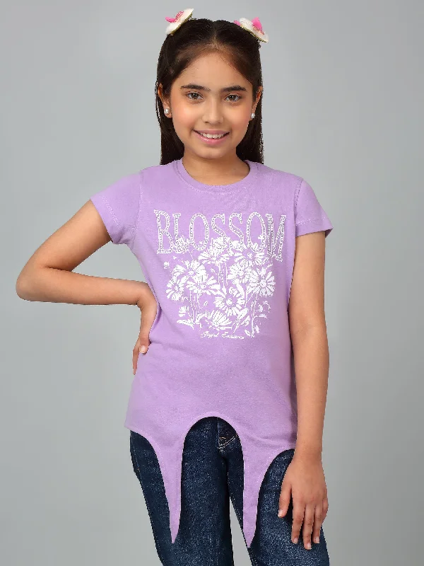 Girls Casual Lavendar Half Sleeves  T-Shirt