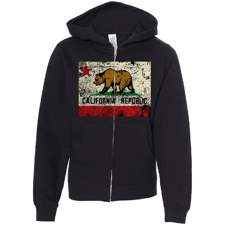 California State Flag Distressed Premium Youth Zip-Up Hoodie