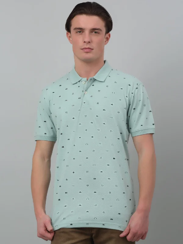 Men's Pista Green All over print Polo neck Half Sleeve T-Shirt