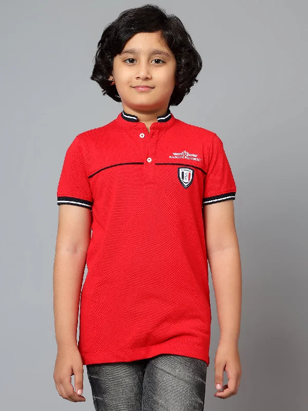 Boys Casual Red Half Sleeve  T-Shirt