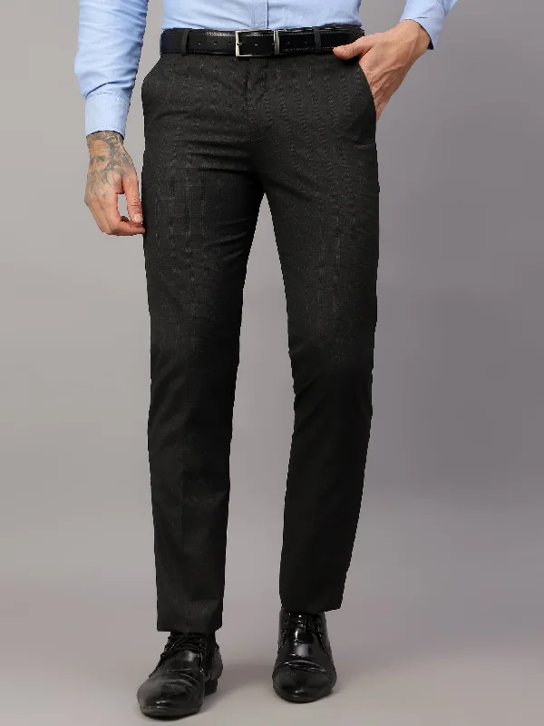 Men's Formal Flat front Dark Grey Checks Trousers