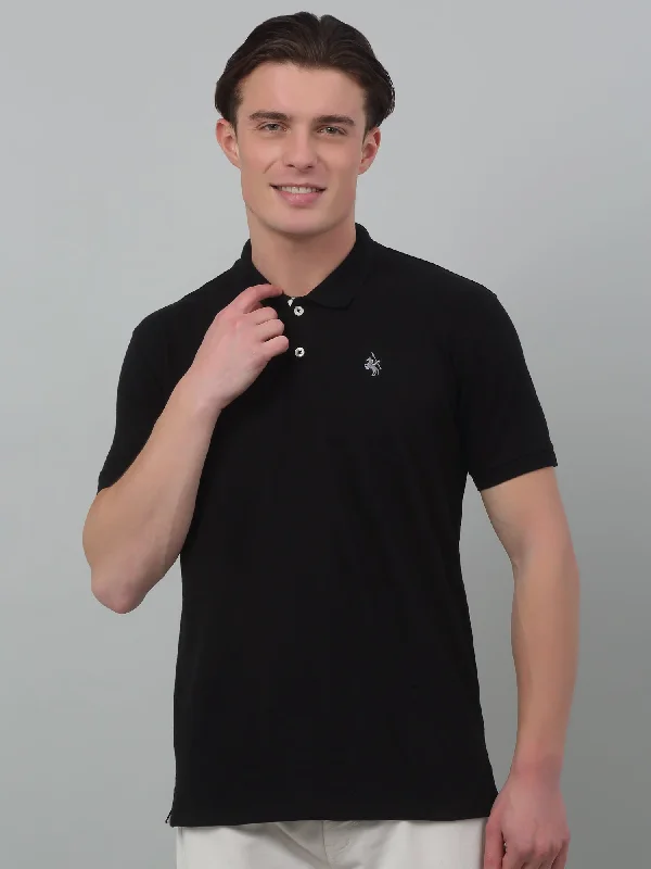 Men's Black  Polo neck Half Sleeve T-Shirt