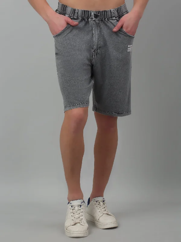 Grey Solid Above Knee Bermuda For Men