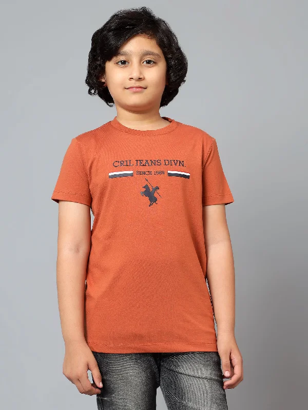 Boys Casual Rust Half Sleeve  T-Shirt