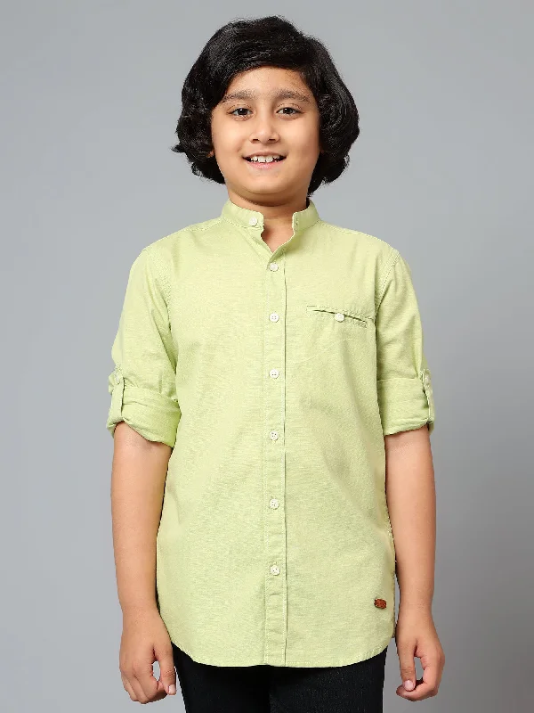 Boys Casual Green Full Sleeve with Tab  Shirt