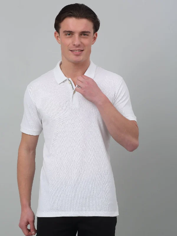 Men's White  Polo neck Half Sleeve T-Shirt