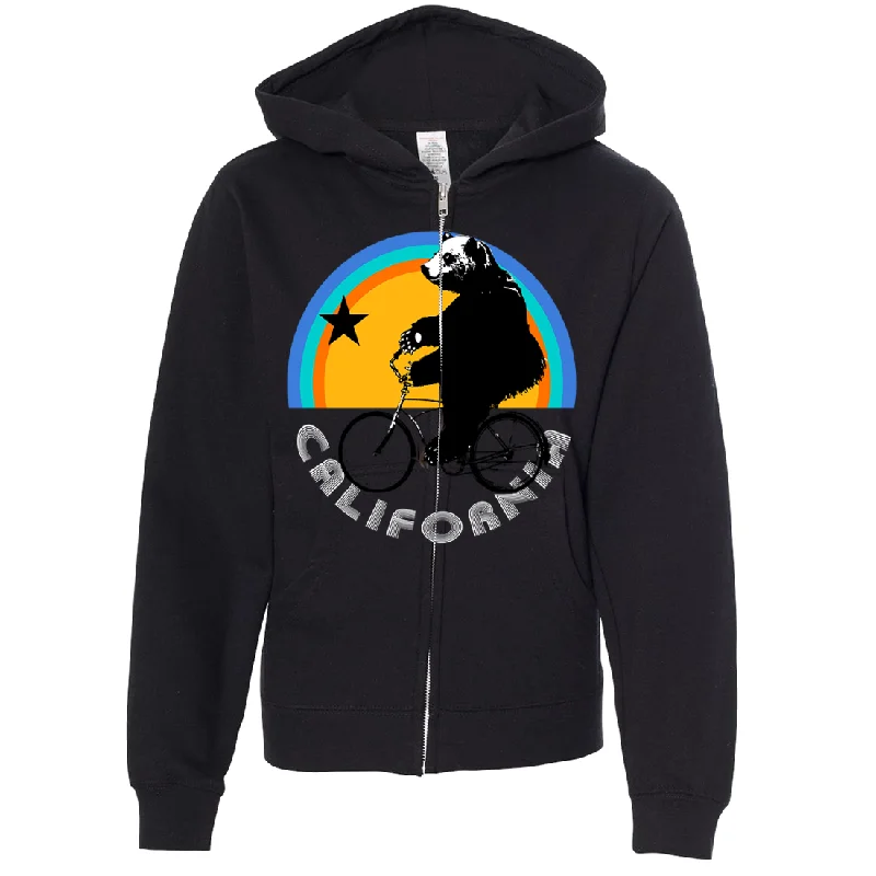 California Bear On Bike Premium Youth Zip-Up Hoodie