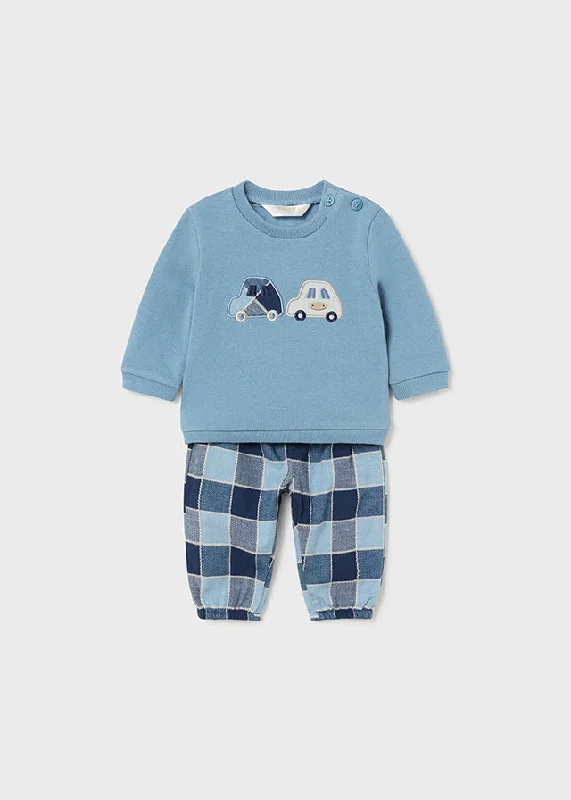 2 Piece Boys Car Top & Plaid Pants