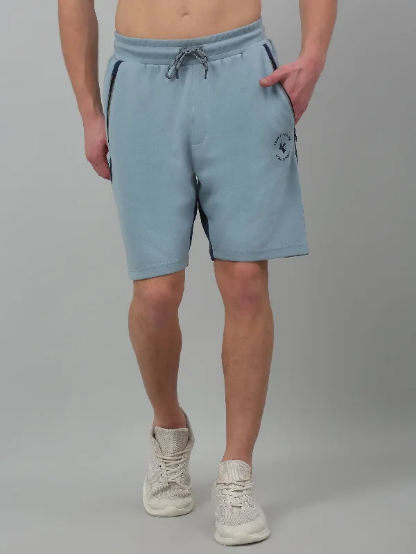 Sky Blue Solid Above Knee Bermuda For Men