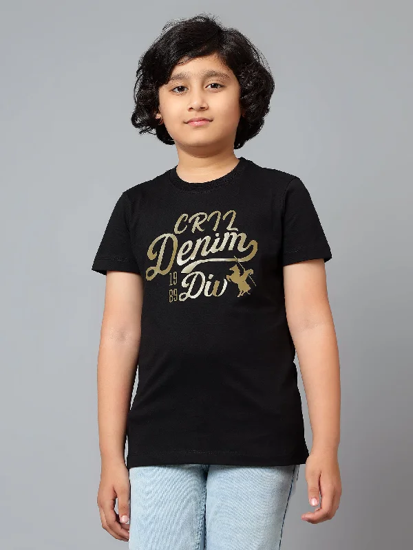 Boys Casual Black Half Sleeve  T-Shirt