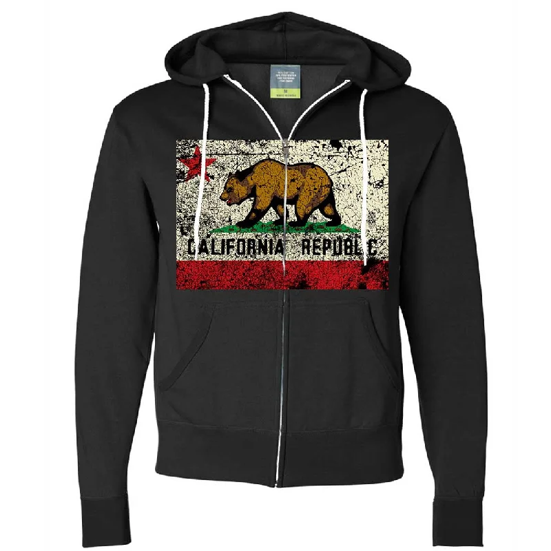 California State Flag Distressed Zip-Up Hoodie