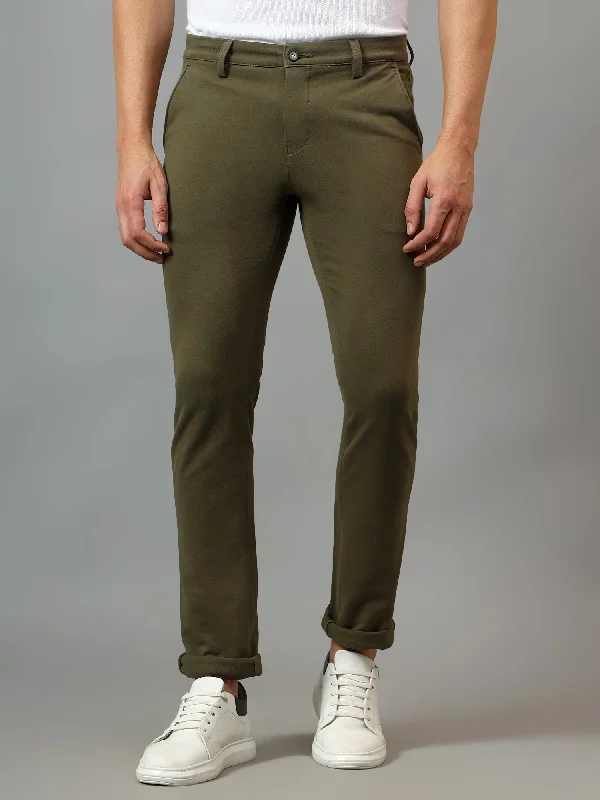 Men's Casual Flat front Olive  Trousers