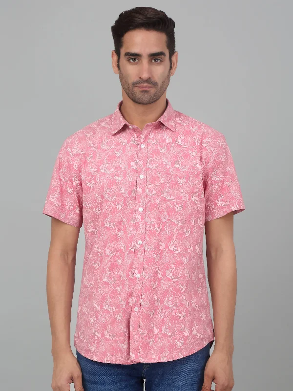 Men's Pink Casual Floral Print Half sleeve Shirt