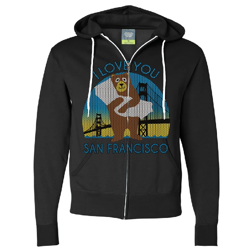 I Love You SF Knit Style Bear Zip-Up Hoodie