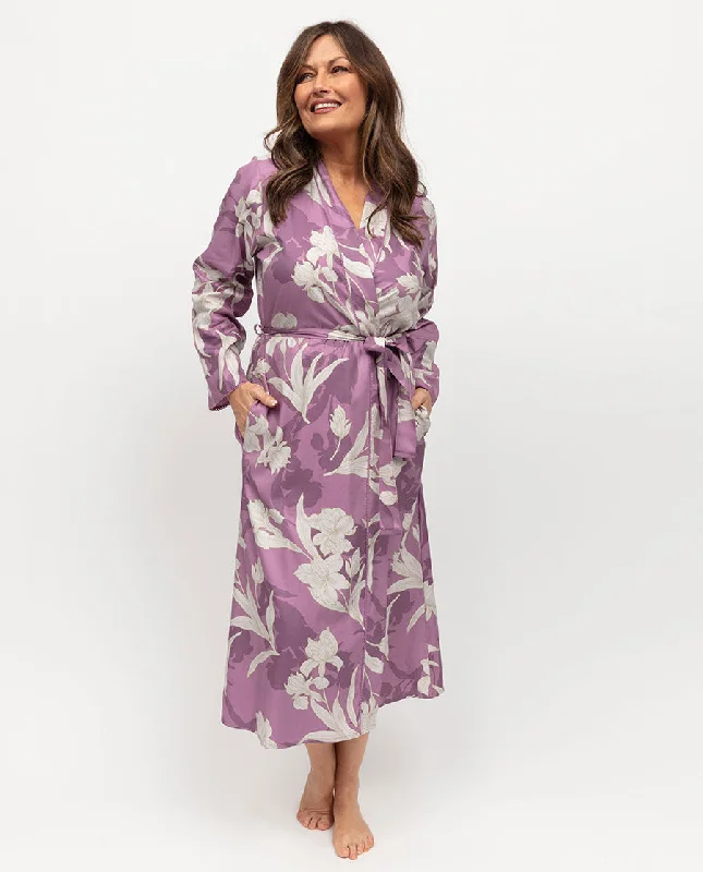 Reena Womens Lace Trim Floral Print Long Dressing Gown