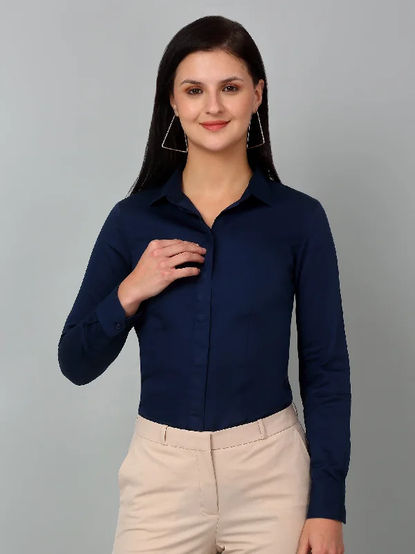 Women's Formal Slim Fit Blue Regular Full Sleeve  Shirt