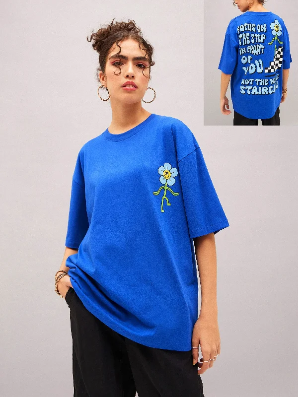 Women Royal Blue Focus On The Step Oversized T-shirt