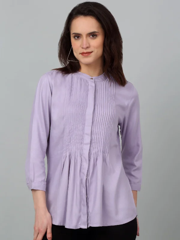 Women's Casual  Lilac Solid Mandarin Collar Tunic