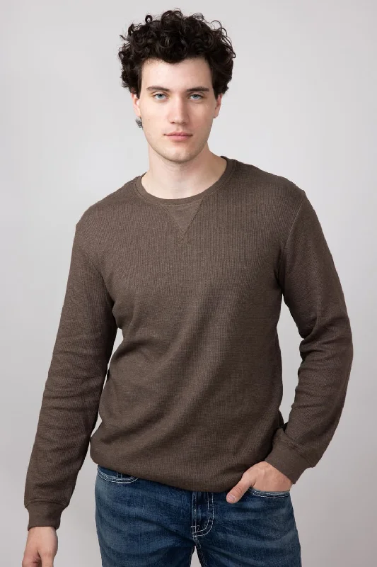 Weather Vintage Waffle Crewneck Shirt for Men in Demitasse | F2430246GK-DEMITASSE