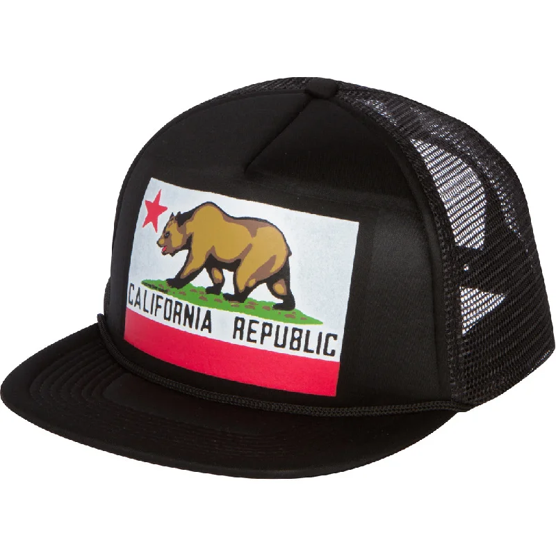 California Republic Original State Flag Snapback Hat On Black - Flat Bill