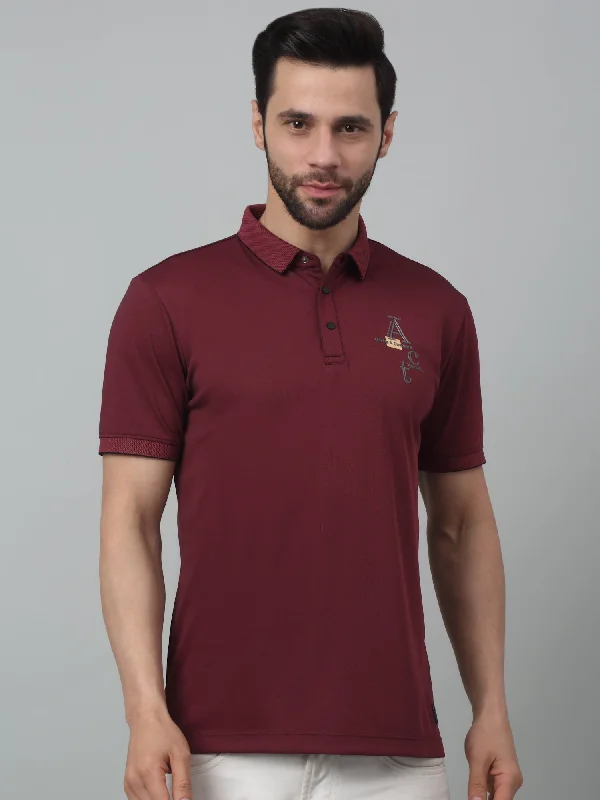 Men's Wine  Polo neck Half Sleeve T-Shirt