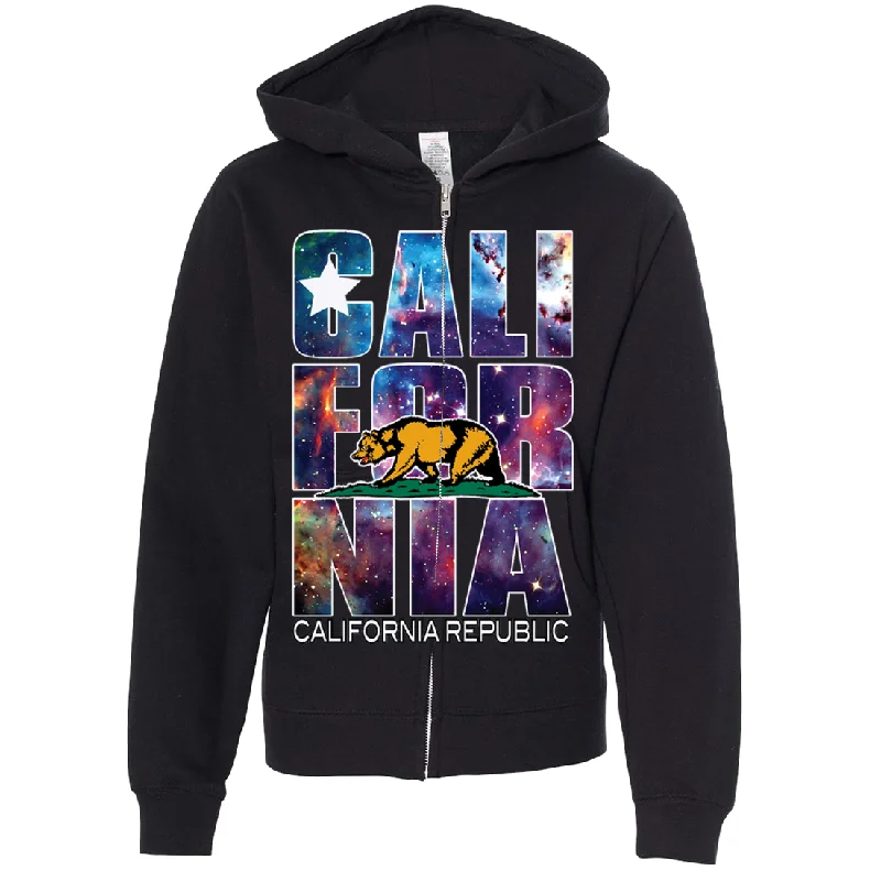 California Republic Cosmic State Flag Space Galaxy Premium Youth Zip-Up Hoodie