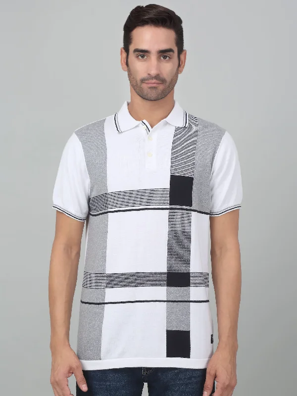 Men's Offwhite Check Polo neck Half Sleeve T-Shirt