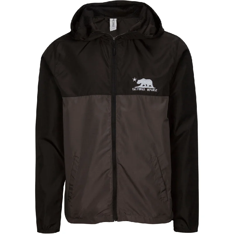 California Republic Embroidered Light Weight Windbreaker Zip Jacket - Black/Graphite