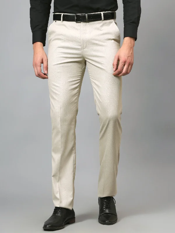 Men's Formal Flat front Beige  Trousers