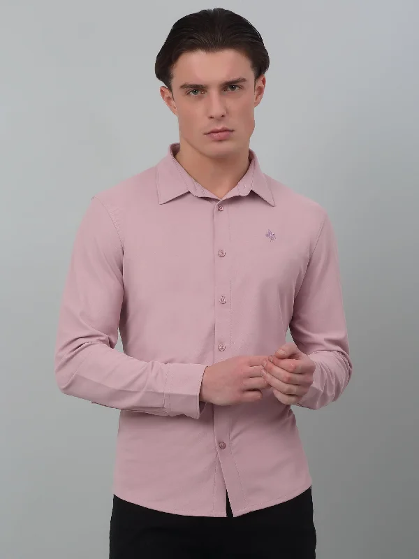 Men's Light Purple Casual Plain Stretch Full Sleeve Shirt