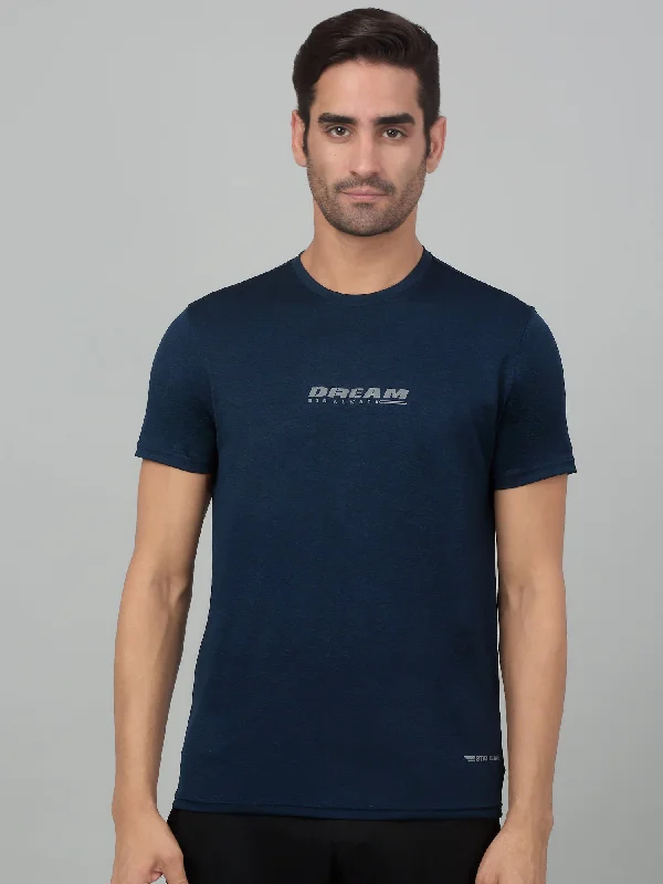 Men's Navy Blue Round neck Half Sleeve T-Shirt with Graphic Print