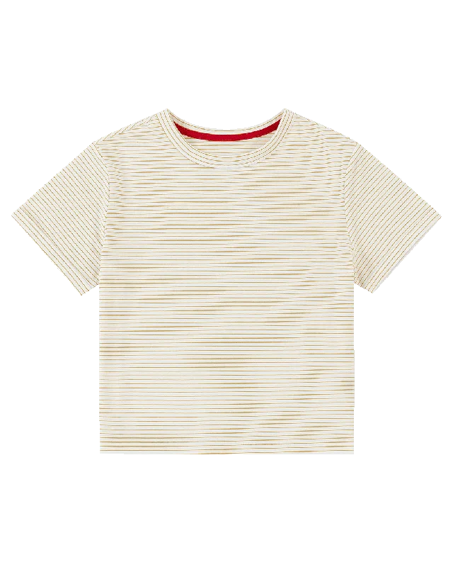 Cropped Striped Tee - White/Yellow