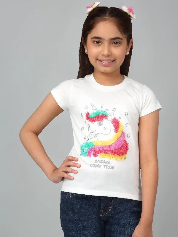 Girls Casual White Half Sleeves  T-Shirt