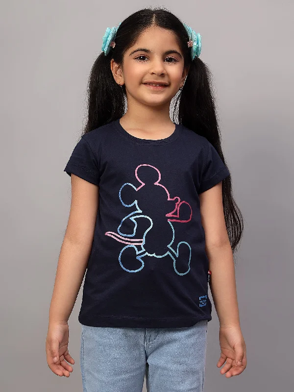 Girls Casual Navy Blue Half Sleeves  T-Shirt