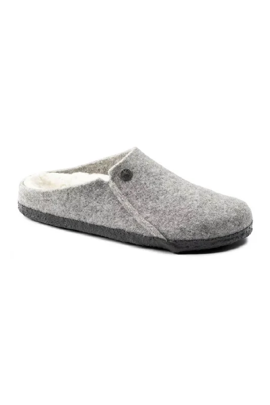 Birkenstock Zermatt Wool Felt Shearling Slippers for Women in Light Gray | 1015086