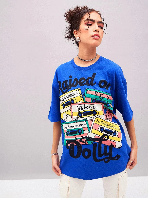 Women Royal Blue Raised On Oversized T-shirt