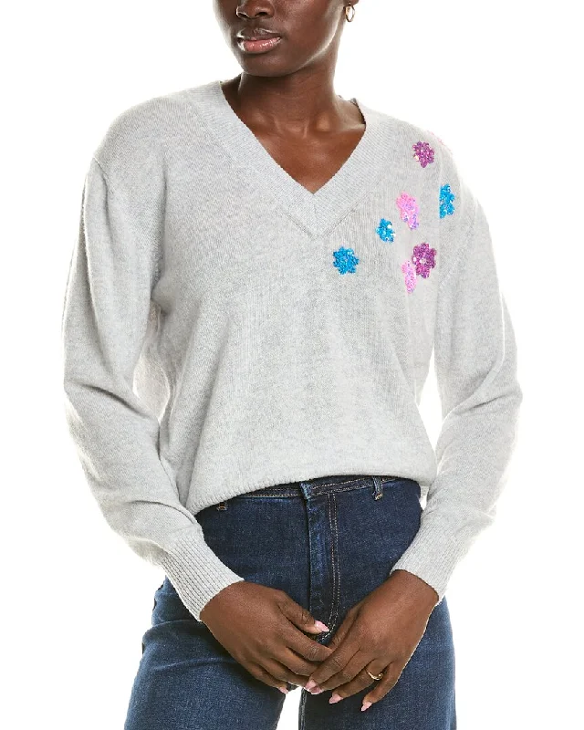 Brodie Cashmere Wool & Cashmere-Blend Sequin Floral V Neck Jumper